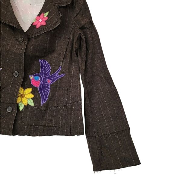 Lucca  Distressed Embroidered Herringbone Pinstripe Jacket - Picture 4 of 11